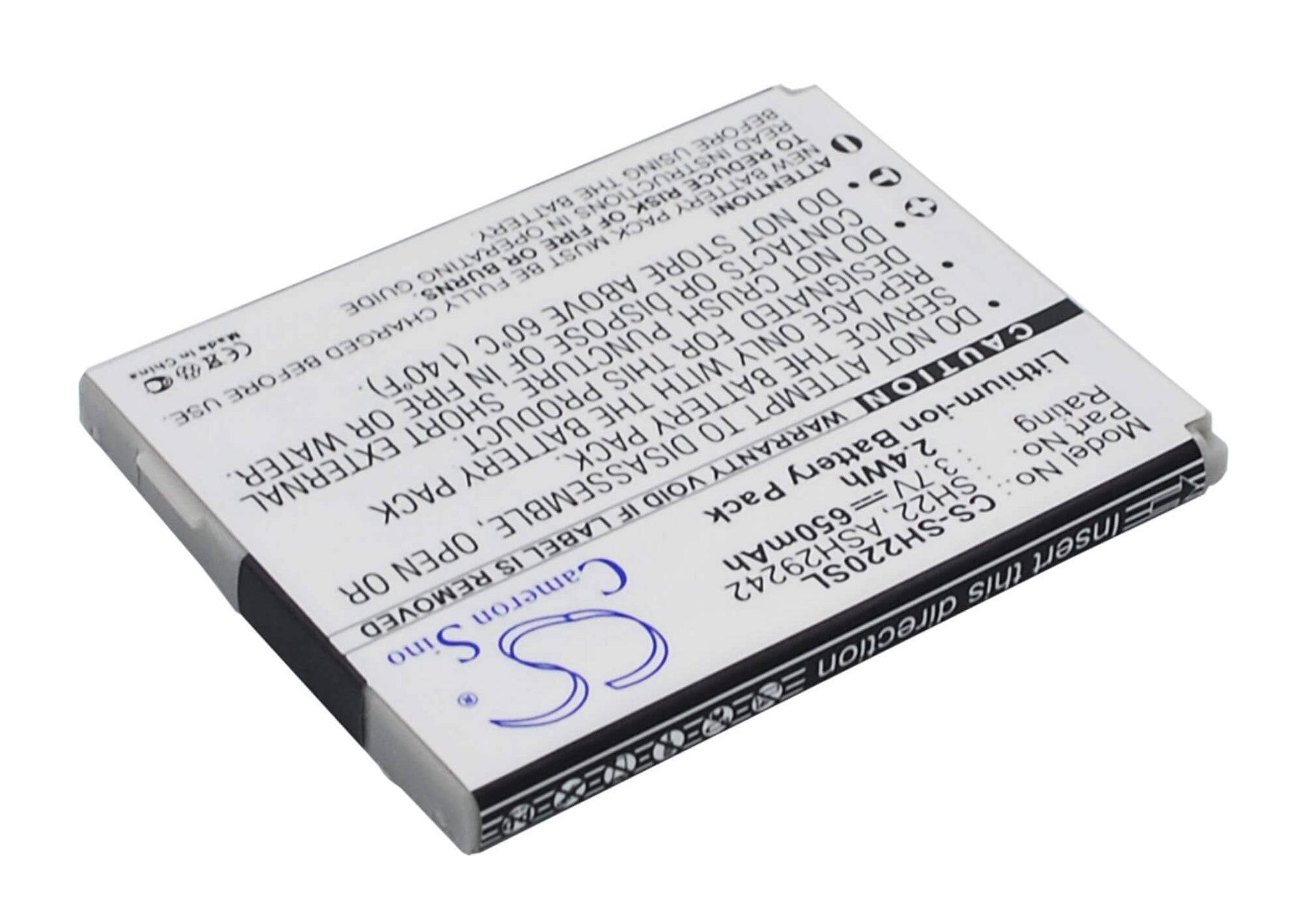 3.7V, 650mAh, Li-ion Battery fits Sharp, Sh-06a, Sh-07a, 2.405Wh