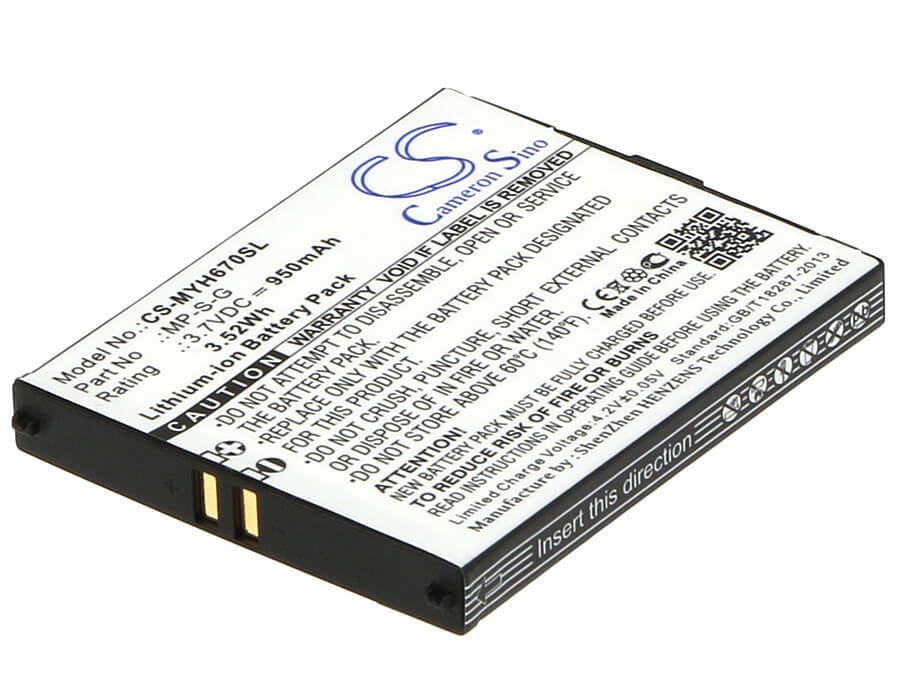3.7V, 950mAh, Li-ion Battery fits Myphone, 6670 City, 3.515Wh