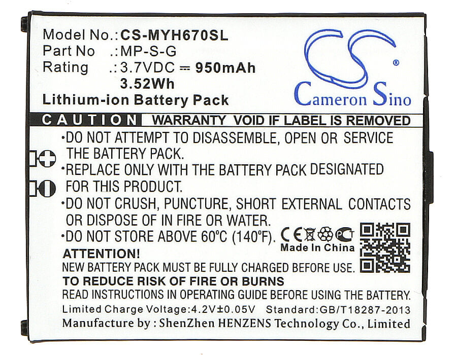 3.7V, 950mAh, Li-ion Battery fits Myphone, 6670 City, 3.515Wh