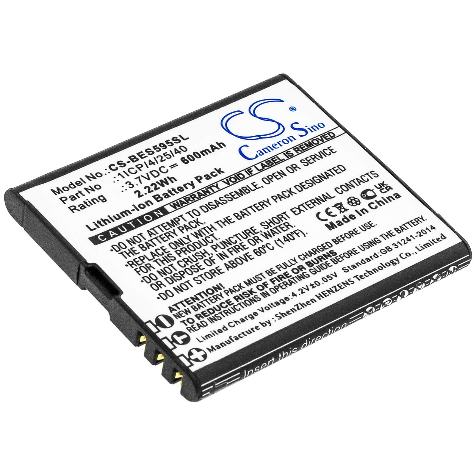 3.7V, 600mAh, Li-ion Battery fits Bea-fon, Sl495, Sl595, 2.22Wh