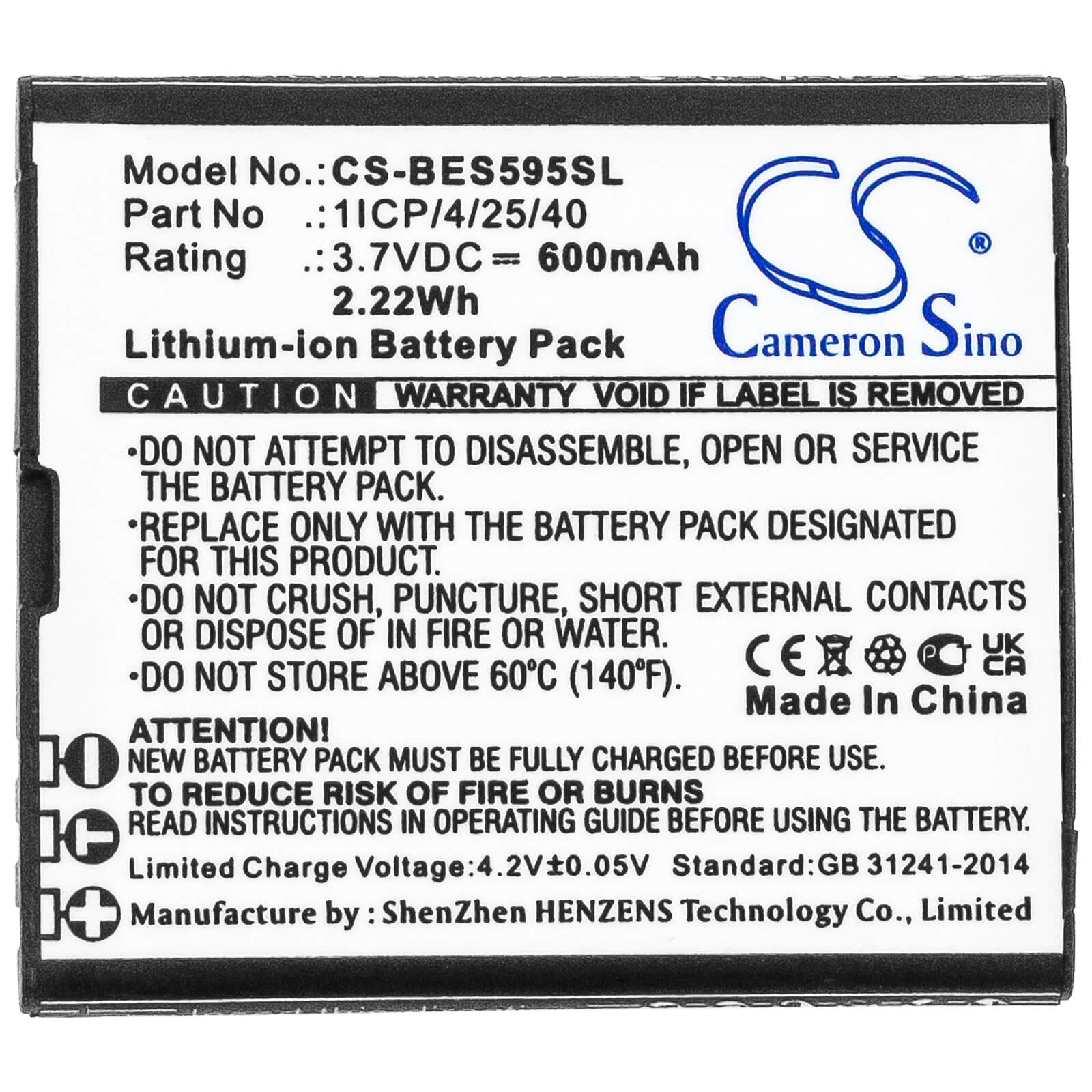 3.7V, 600mAh, Li-ion Battery fits Bea-fon, Sl495, Sl595, 2.22Wh