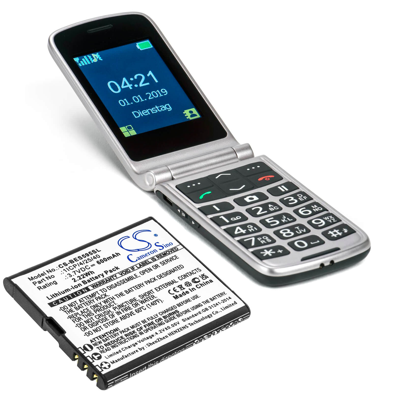 3.7V, 600mAh, Li-ion Battery fits Bea-fon, Sl495, Sl595, 2.22Wh