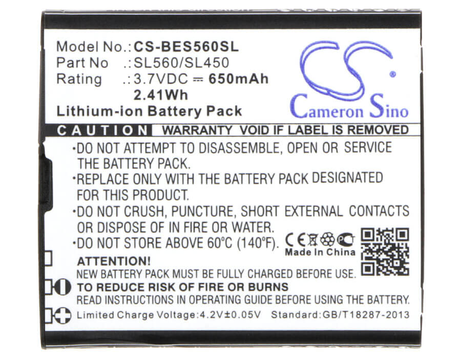 3.7V, 650mAh, Li-ion Battery fits Bea-fon, Sl450, Sl560, 2.405Wh