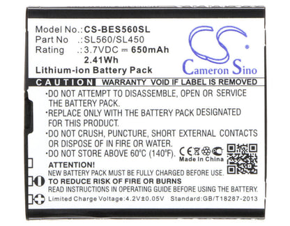 3.7V, 650mAh, Li-ion Battery fits Bea-fon, Sl450, Sl560, 2.405Wh