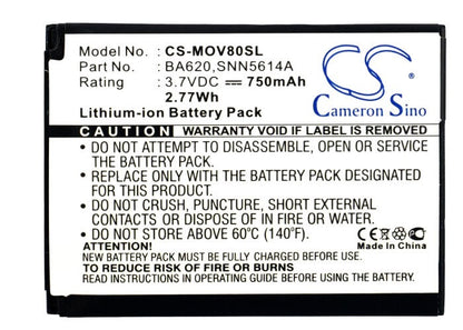 3.7V, 750mAh, Li-ion Battery fits Motorola, A668, R880, 2.775Wh