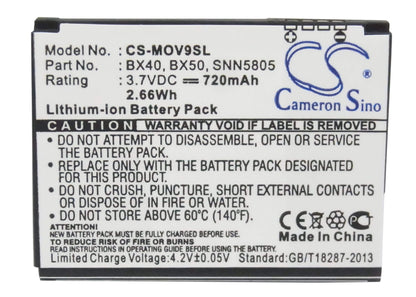 3.7V, 720mAh, Li-ion Battery fits Motorola, Moto Jewel, Moto U8, 2.664Wh