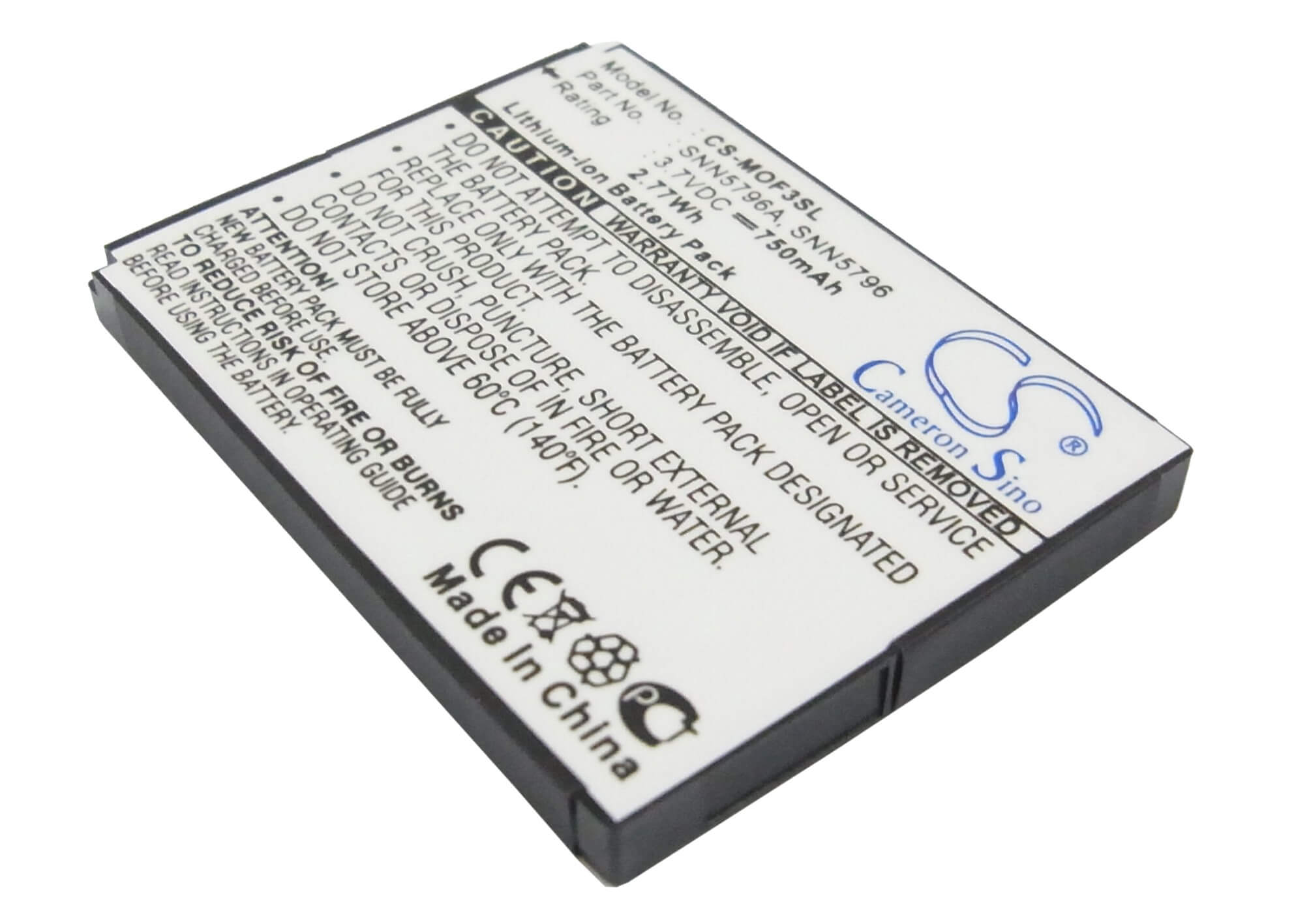 3.7V, 750mAh, Li-ion Battery fits Motorola, Em25, Em325, 2.775Wh