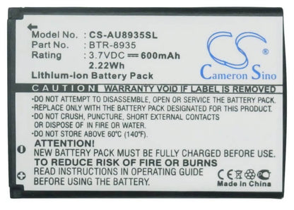 3.7V, 600mAh, Li-ion Battery fits Audiovox, Cdm-8935, Cdm-8935 Mini, 2.22Wh