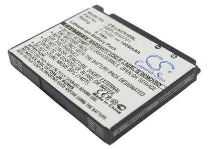 3.7V, 1000mAh, Li-ion Battery fits Lg, Kc910, 3.7Wh