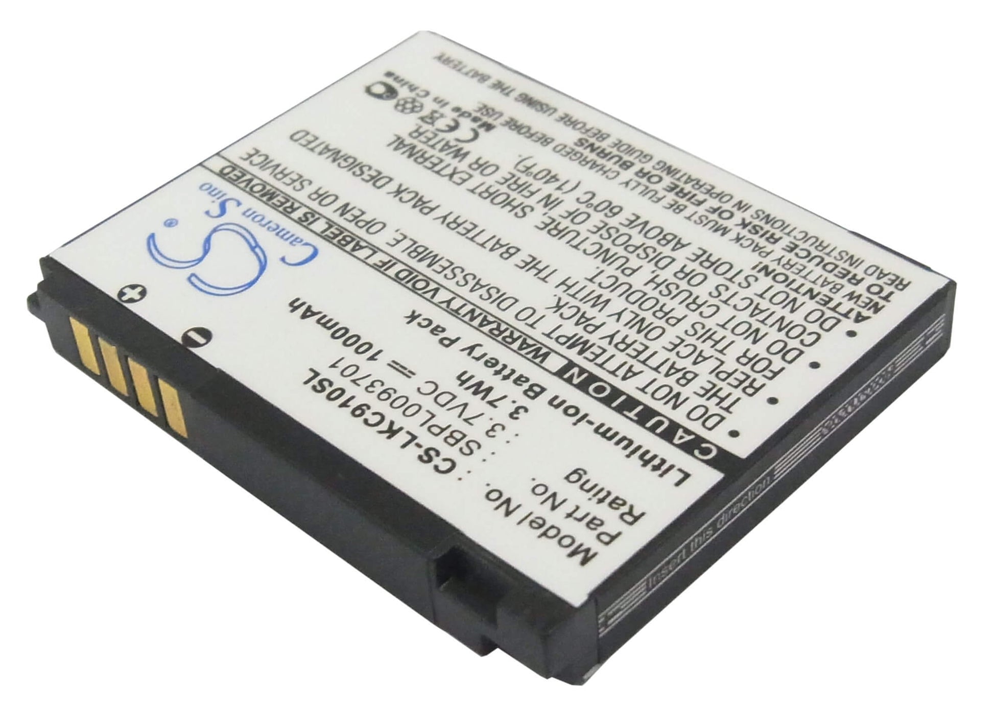 3.7V, 1000mAh, Li-ion Battery fits Lg, Kc910, 3.7Wh