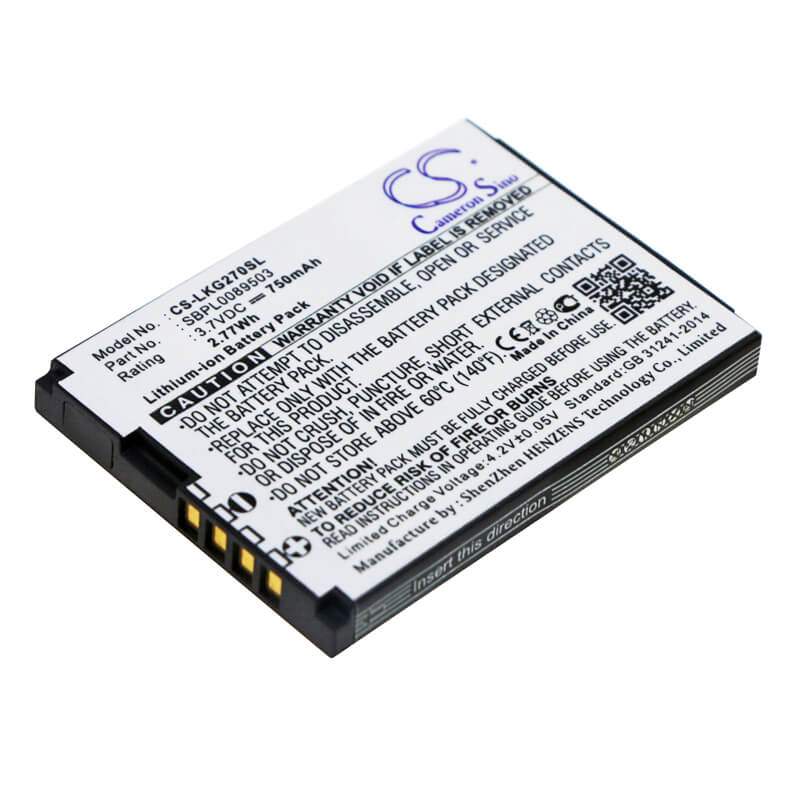 3.7V, 750mAh, Li-ion Battery fits Lg, Kg270, Kg275, 2.775Wh