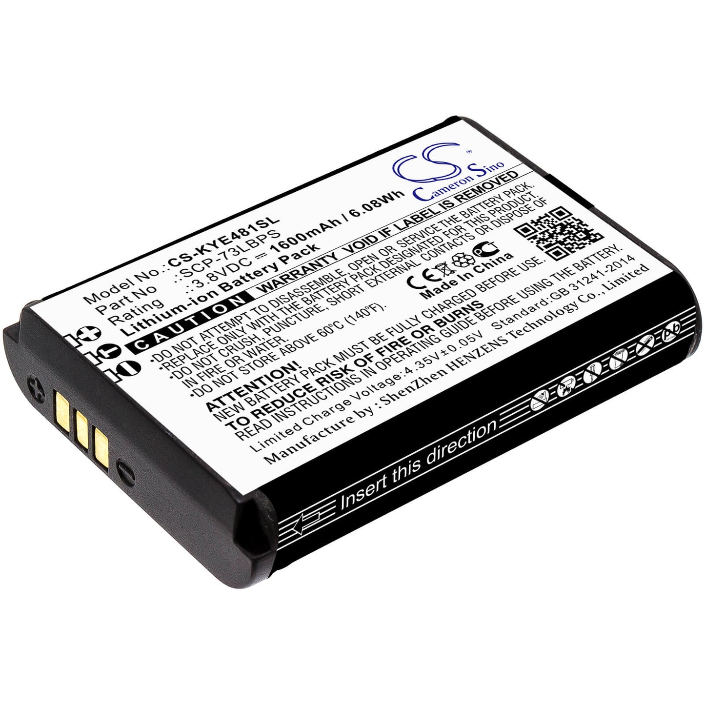 3.8V, 1600mAh, Li-ion Battery fits Kyocera, Duraxe Epic, Duraxv Extreme, 6.08Wh