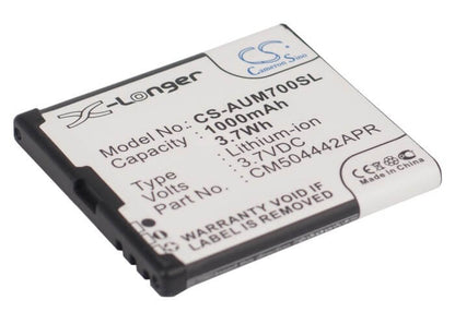 3.7V, 1000mAh, Li-ion Battery fits Amplicomms, Powertel M6900, Powertel M7000, 3.7Wh