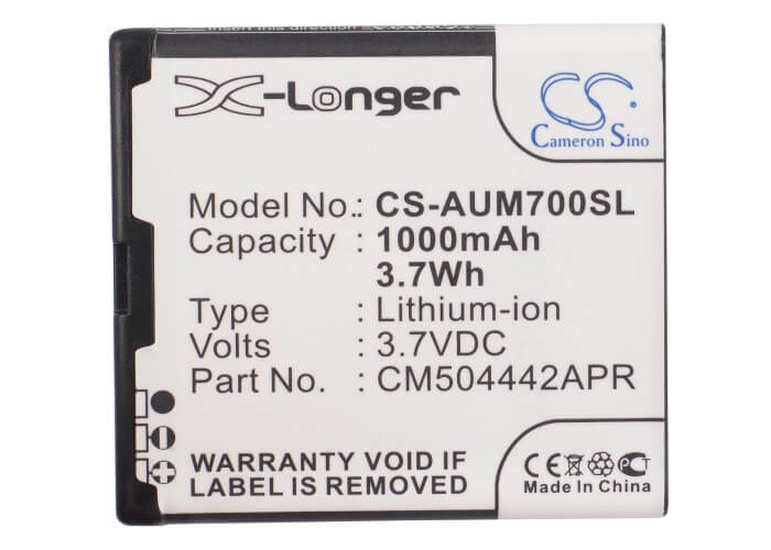 3.7V, 1000mAh, Li-ion Battery fits Amplicomms, Powertel M6900, Powertel M7000, 3.7Wh