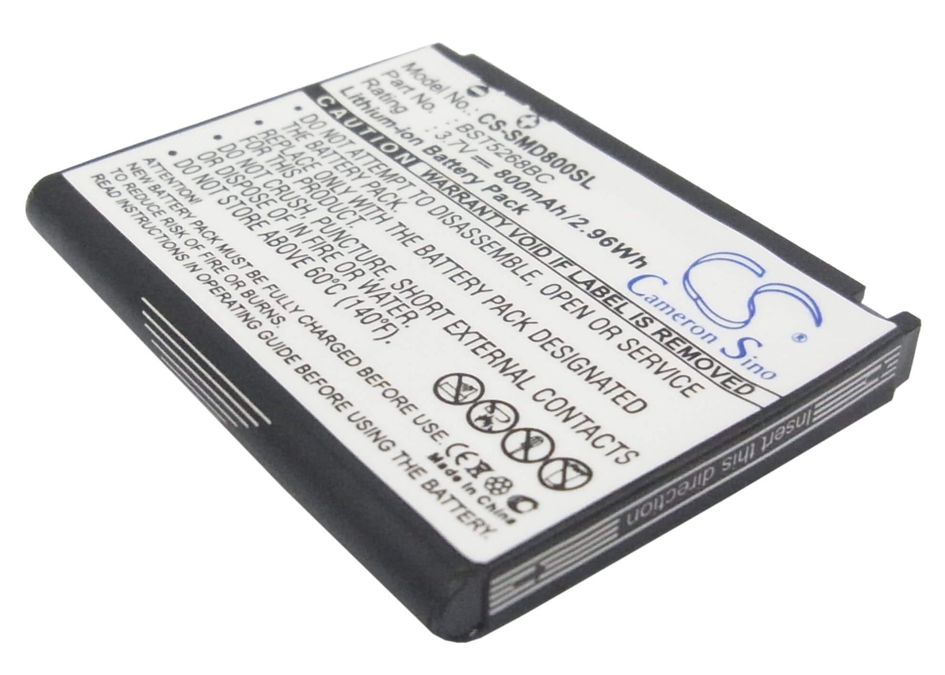 3.7V, 800mAh, Li-ion Battery fits Samsung, Sgh-d808, 2.96Wh