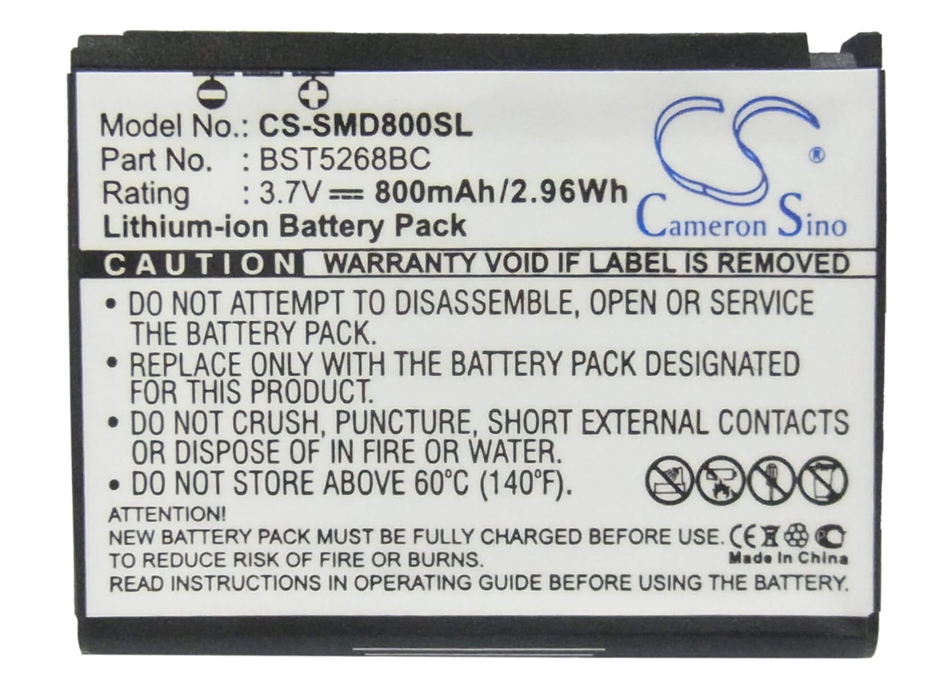 3.7V, 800mAh, Li-ion Battery fits Samsung, Sgh-d808, 2.96Wh