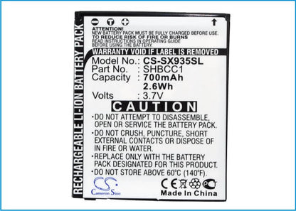 3.7V, 700mAh, Li-ion Battery fits Sharp, 831sh, 831shs, 2.59Wh