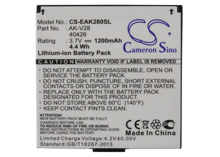3.7V, 1200mAh, Li-ion Battery fits Emporia, Ak-v28, Ak-v29, 4.44Wh