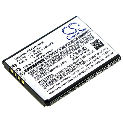 3.7V, 400mAh, Li-ion Battery fits Alcatel, Onetouch 1013x, Onetouch 1035d, 1.48Wh