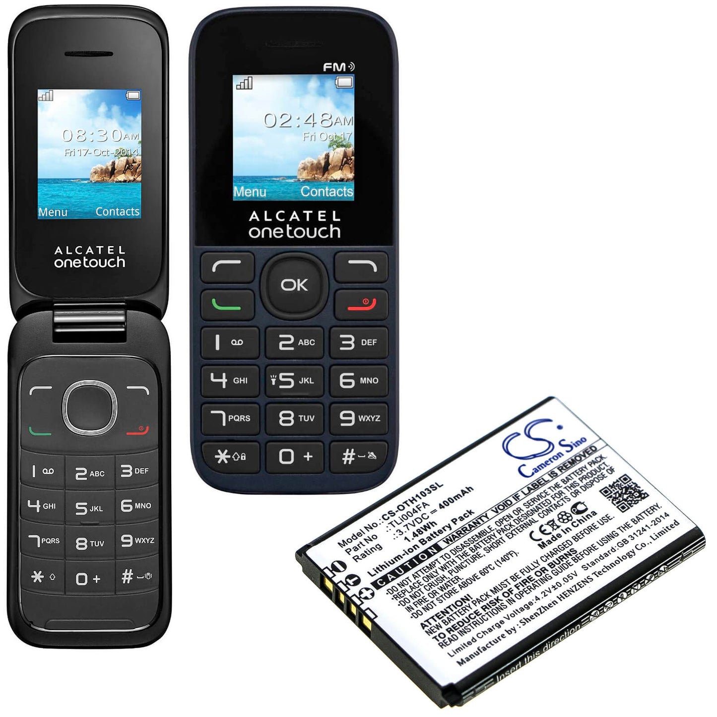3.7V, 400mAh, Li-ion Battery fits Alcatel, Onetouch 1013x, Onetouch 1035d, 1.48Wh