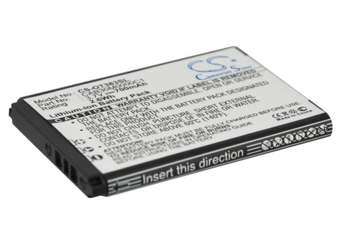 3.7V, 700mAh, Li-ion Battery fits Alcatel, Crystal, One Touch 103, 2.59Wh