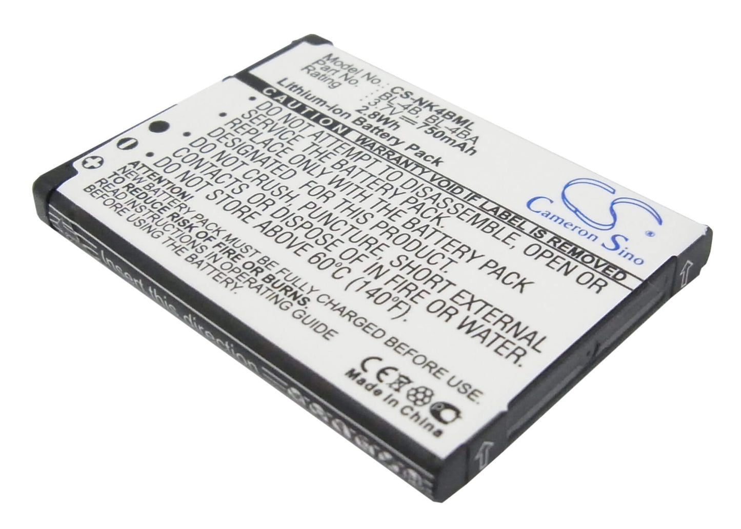 3.7V, 750mAh, Li-ion Battery fits Nokia, 1606, 2505, 2.775Wh