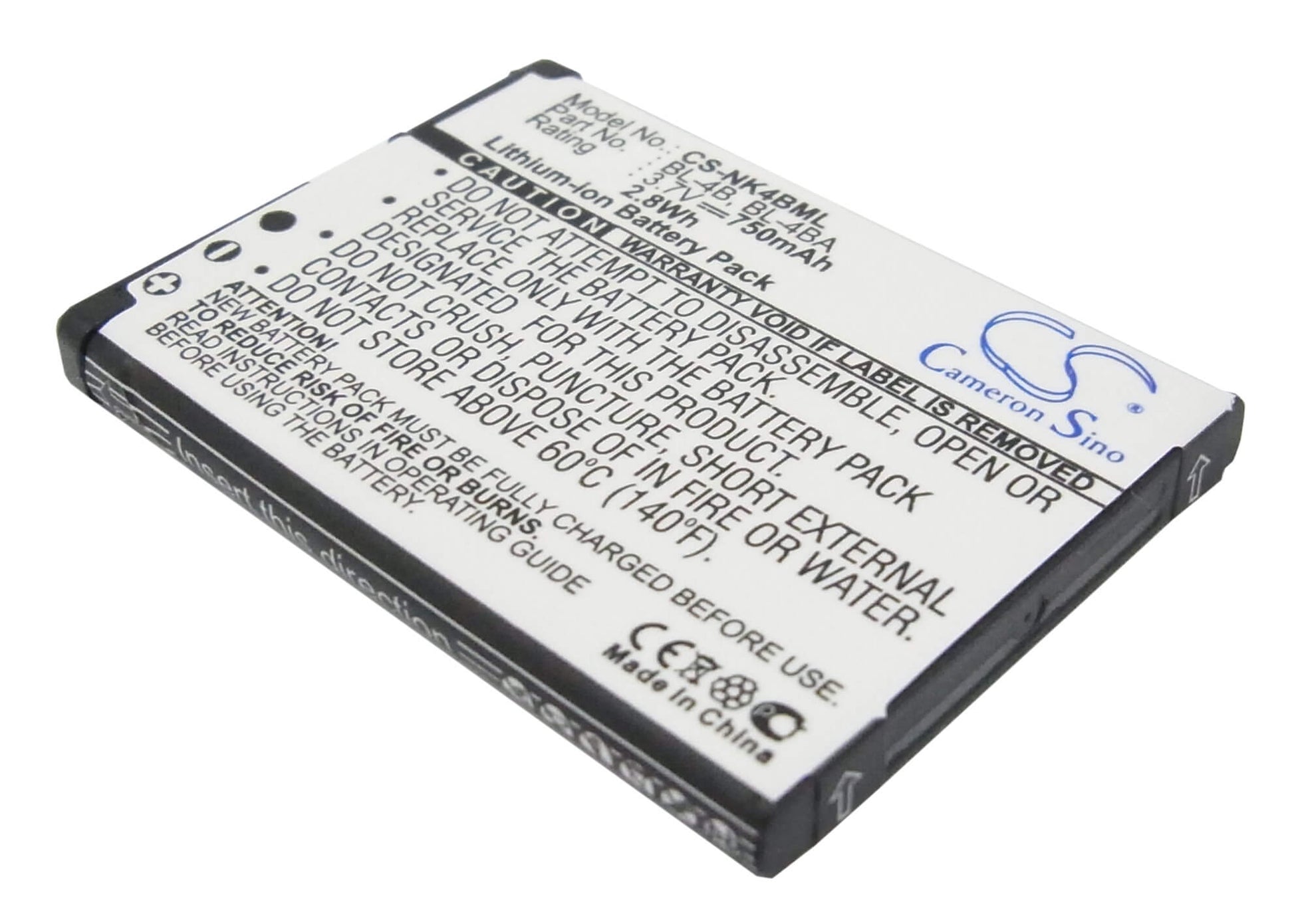 3.7V, 750mAh, Li-ion Battery fits Nokia, 1606, 2505, 2.775Wh
