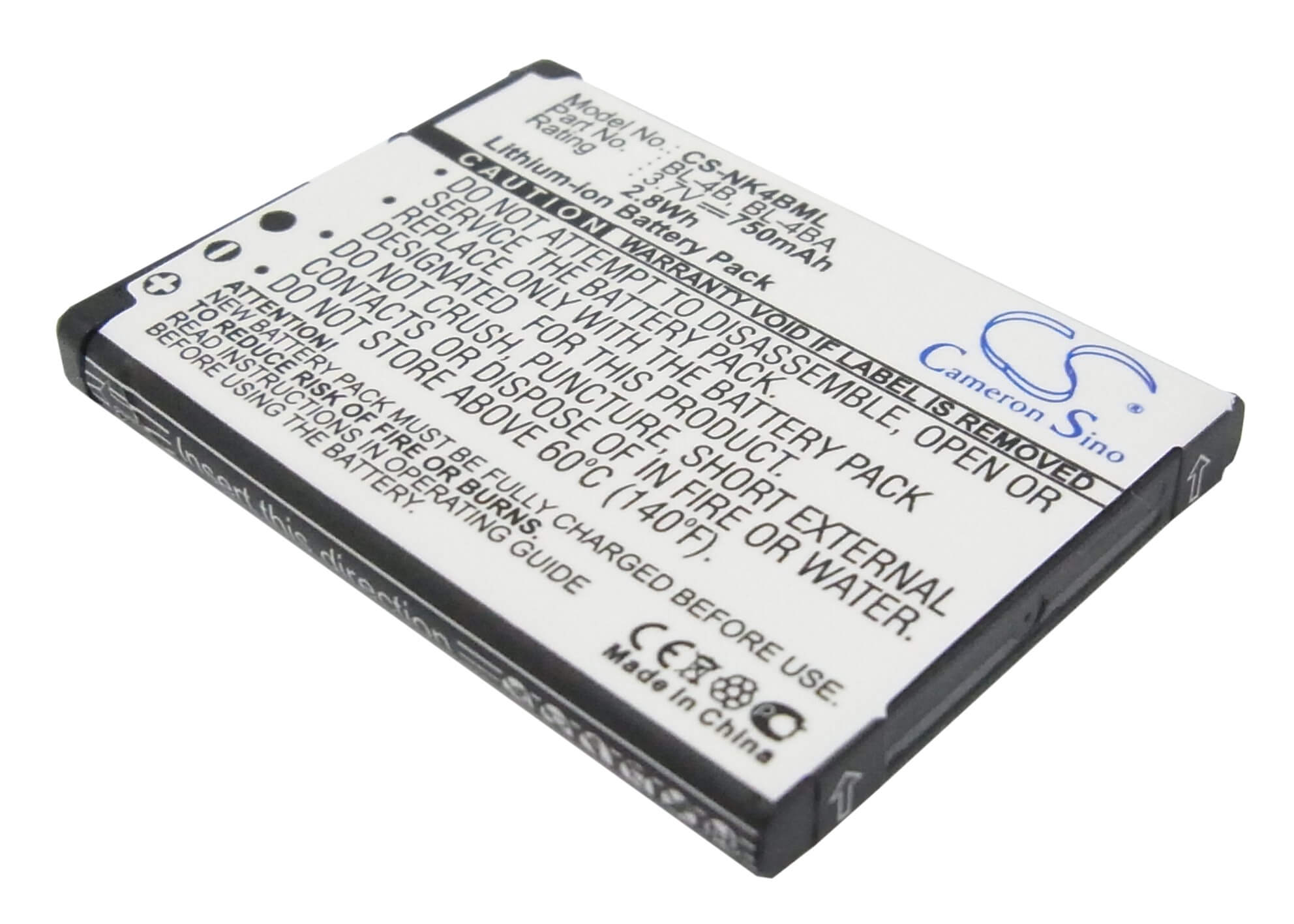3.7V, 750mAh, Li-ion Battery fits Nokia, 1606, 2505, 2.775Wh