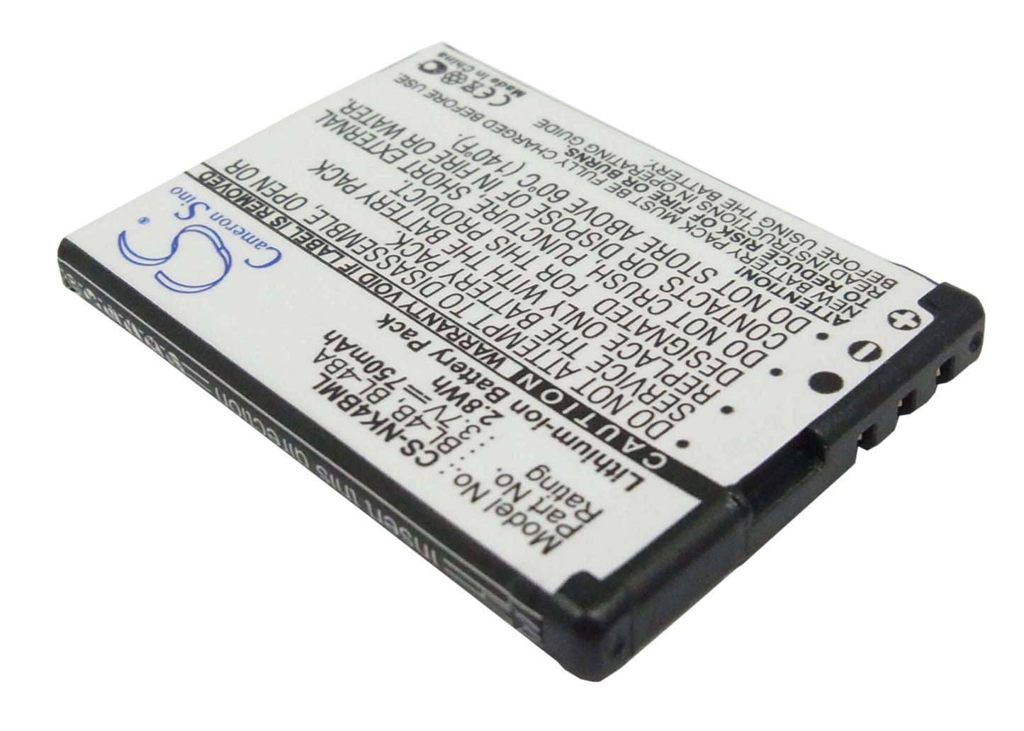 3.7V, 750mAh, Li-ion Battery fits Nokia, 1606, 2505, 2.775Wh