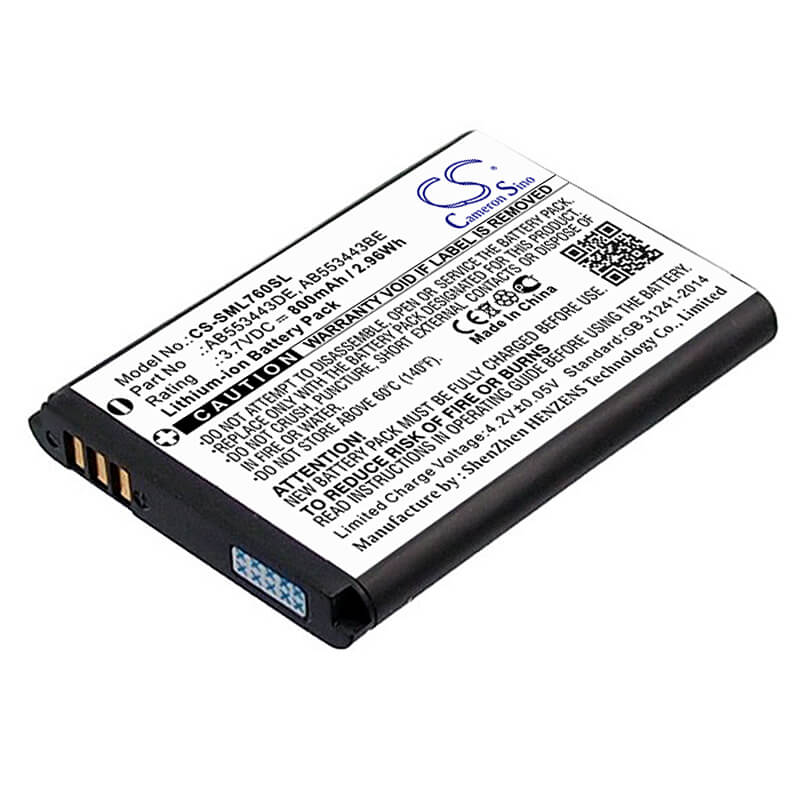 3.7V, 800mAh, Li-ion Battery fits Samsung, Sgh-l760, Sgh-l768, 2.96Wh