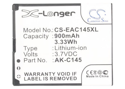 3.7V, 900mAh, Li-ion Battery fits Emporia, Telme C145, 3.33Wh