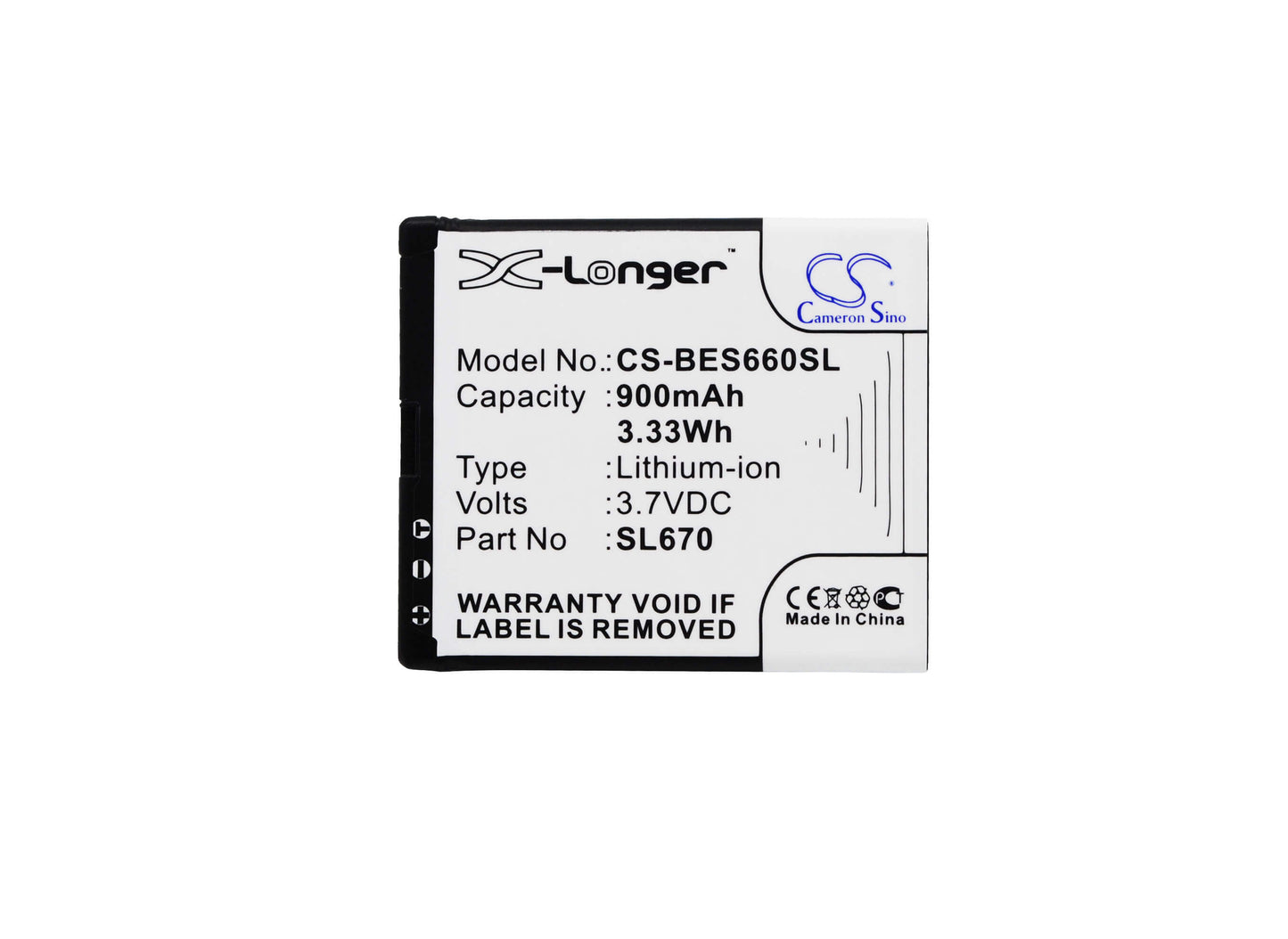 3.7V, 900mAh, Li-ion Battery fits Bea-fon, Sl625ad, Sl630, 3.33Wh