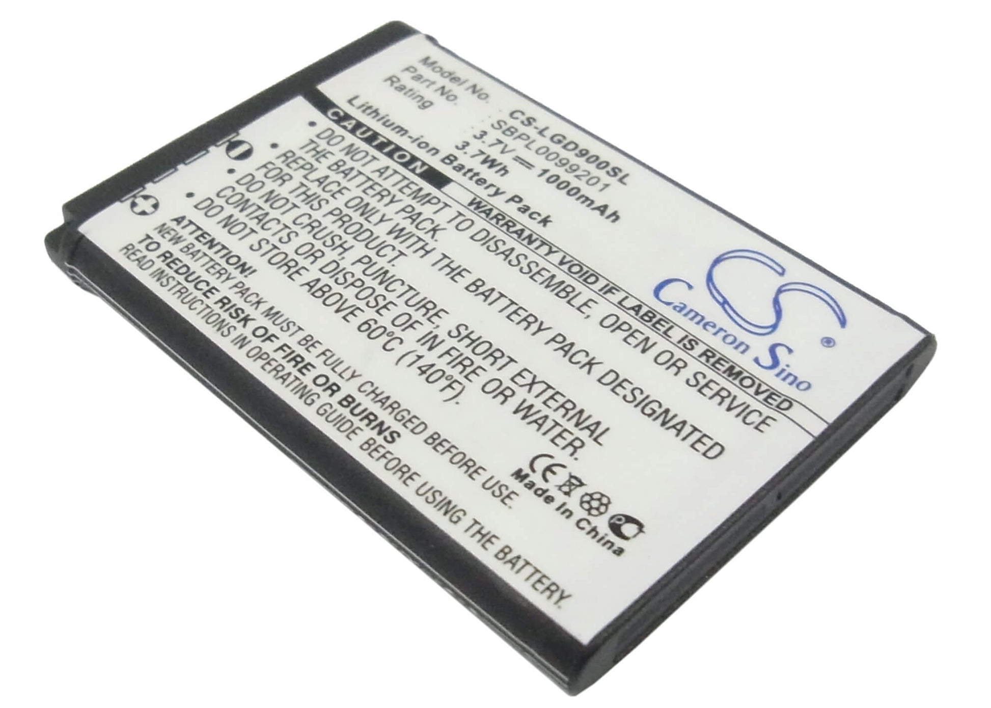 3.7V, 1000mAh, Li-ion Battery fits Lg, Bl40 Chocolate, Gd900, 3.7Wh