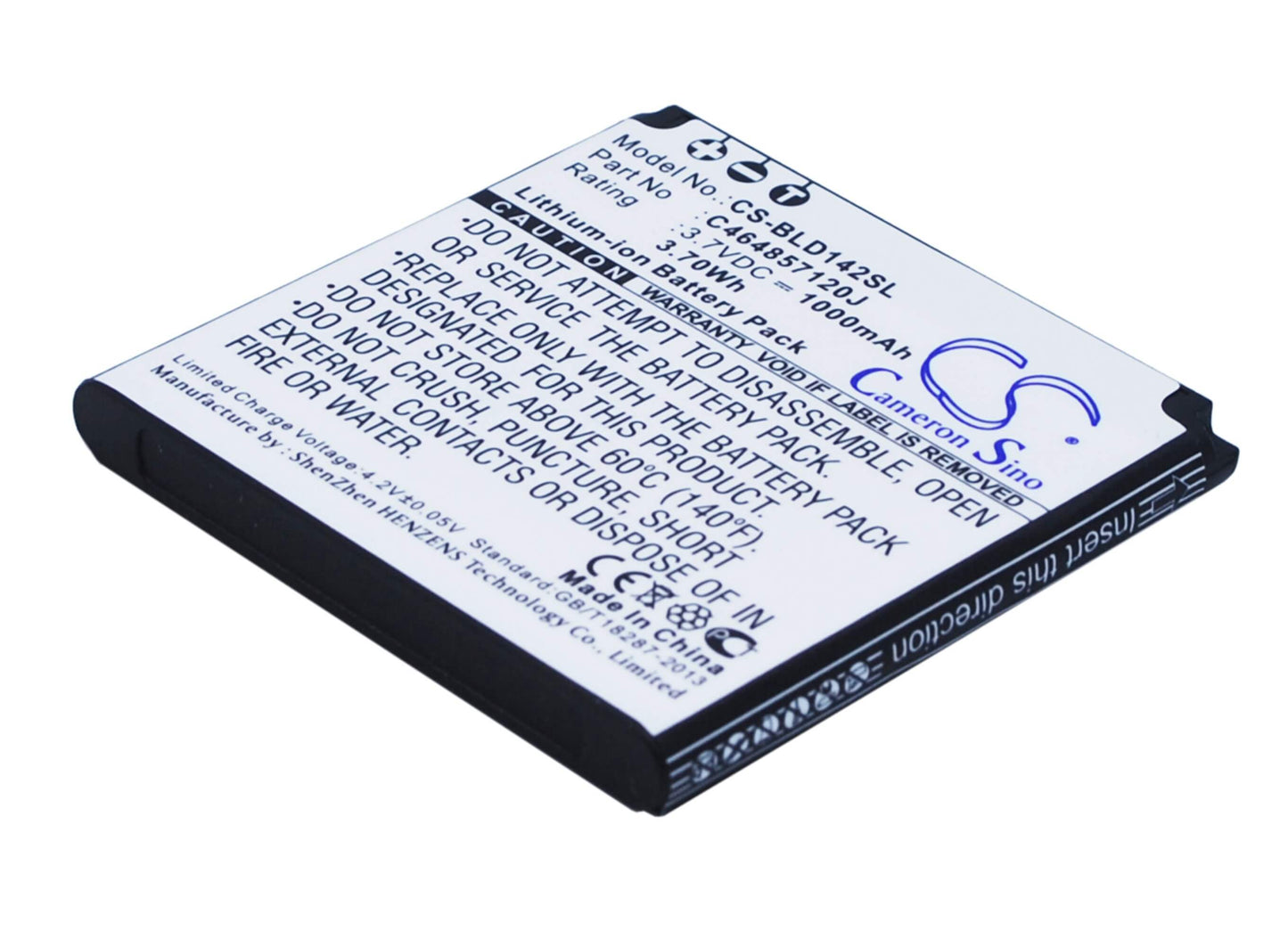 3.7V, 1000mAH, Li-ion Battery fits Blu, D142, Dash Jr 4.0, 3.7Wh