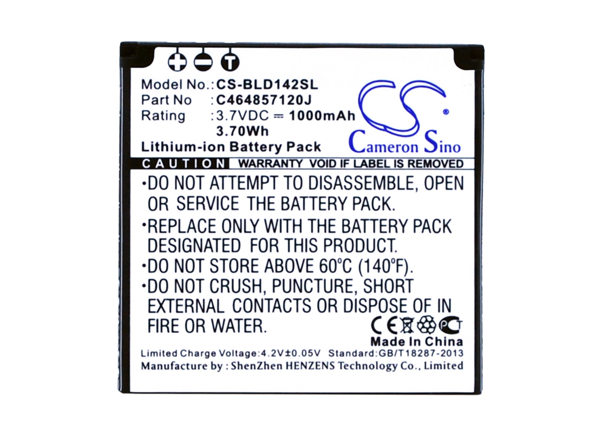 3.7V, 1000mAH, Li-ion Battery fits Blu, D142, Dash Jr 4.0, 3.7Wh