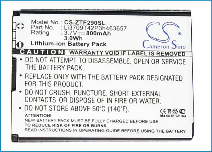 3.7V, 800mAh, Li-ion Battery fits T-mobile, Vairy Touch 2, Vairy Touch Ii, 2.96Wh