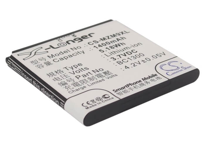 3.7V, 1400mAh, Li-ion Battery fits Meizu, M9, 5.18Wh