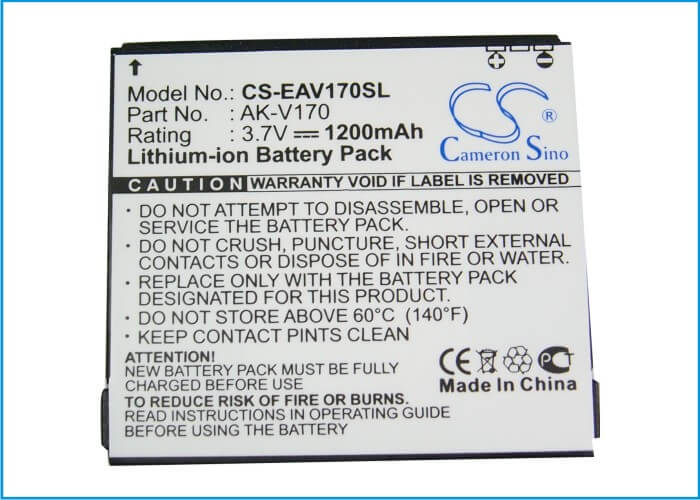 3.7V, 1200mAh, Li-ion Battery fits Emporia, Ak-v170, Life+, 4.44Wh