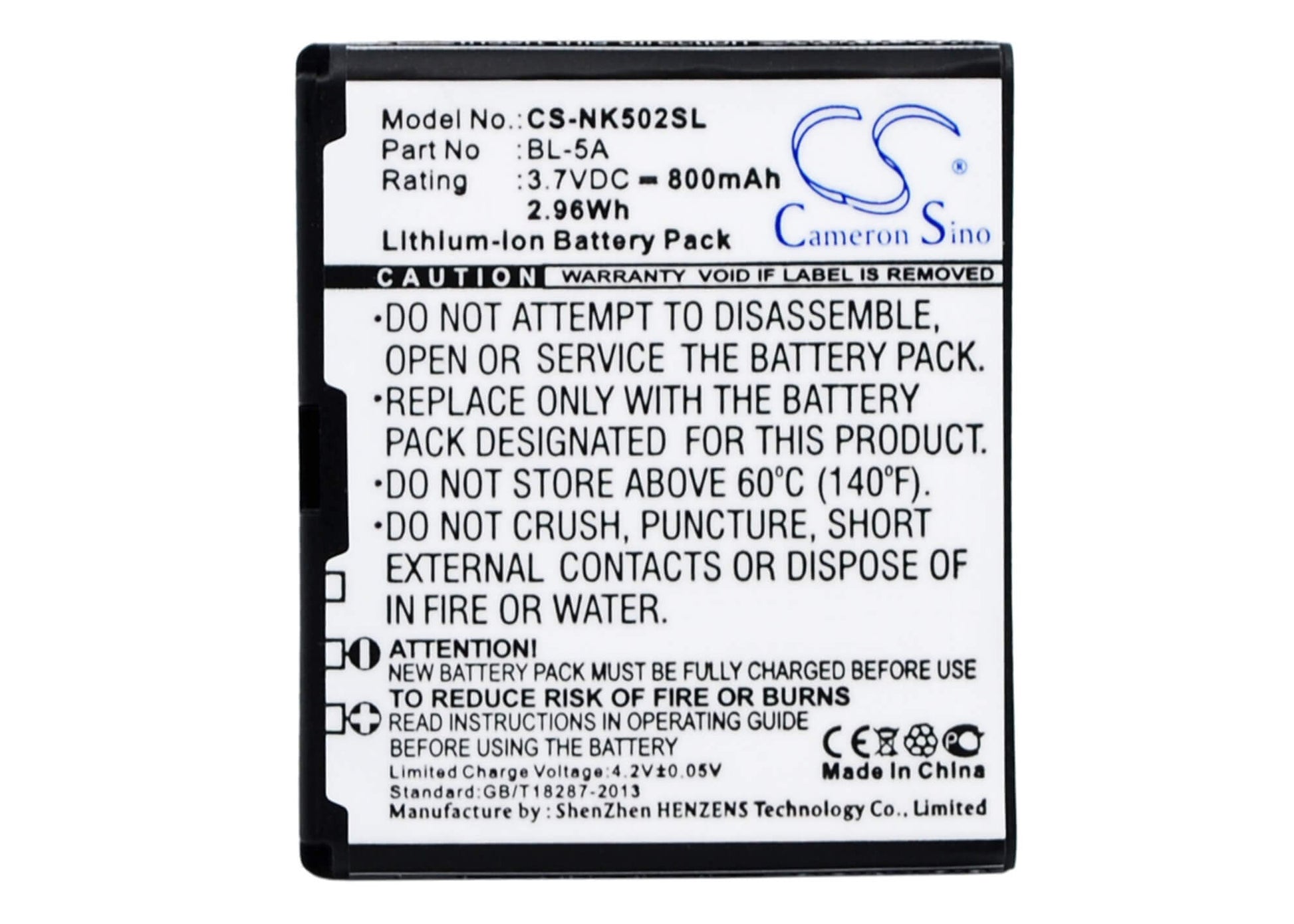 3.7V, 800mAh, Li-ion Battery fits Nokia, Asha 502, 2.96Wh