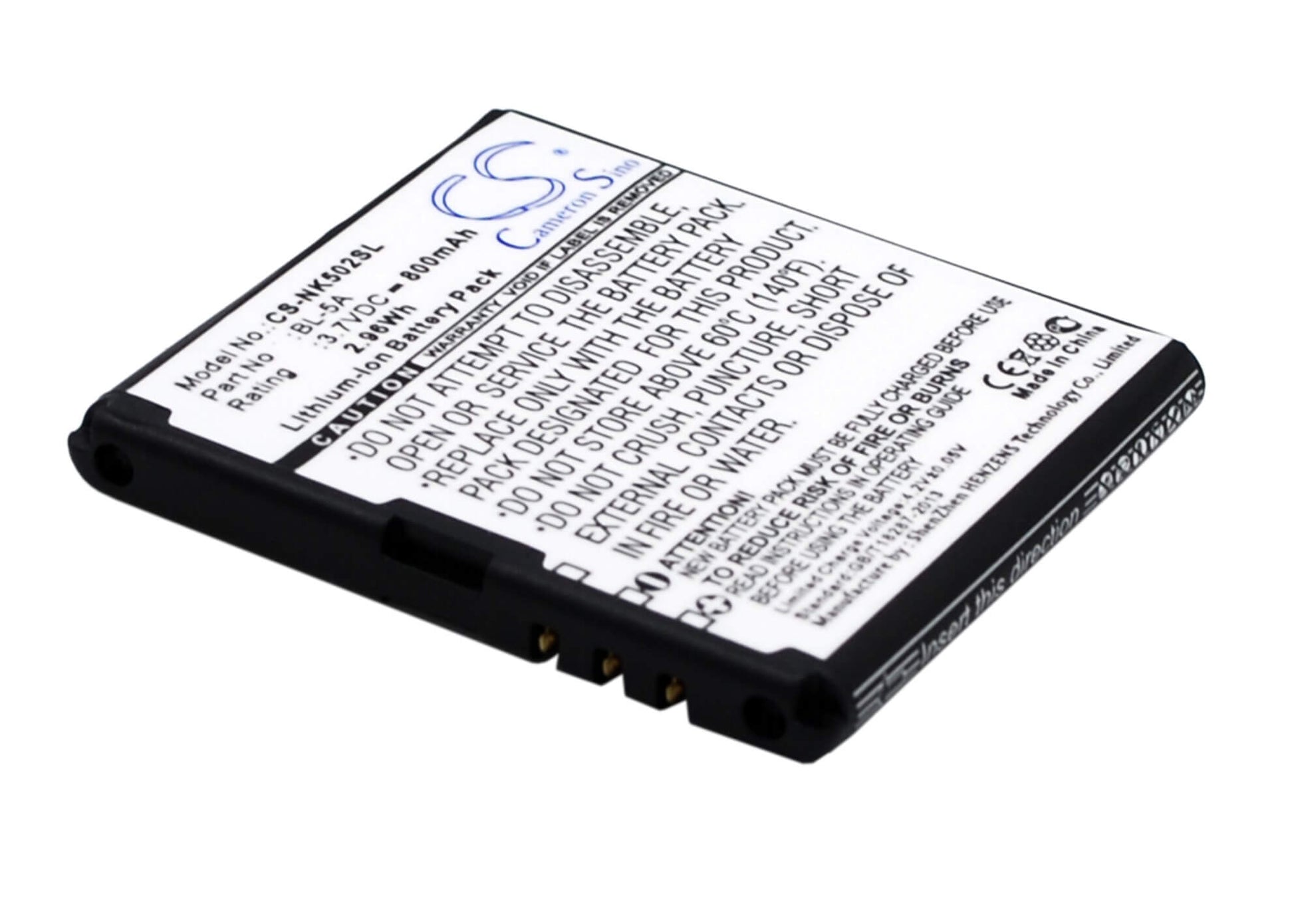 3.7V, 800mAh, Li-ion Battery fits Nokia, Asha 502, 2.96Wh