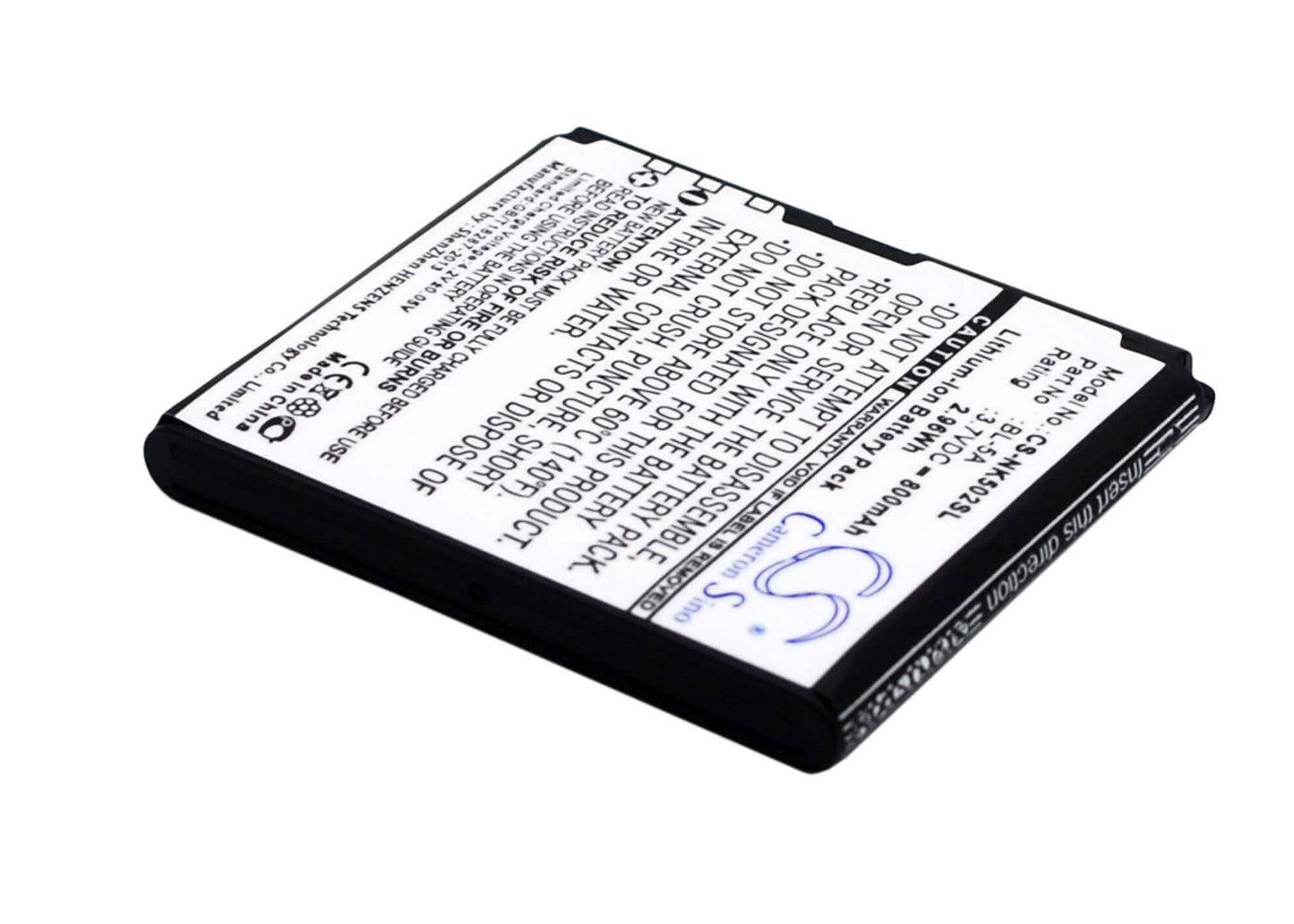 3.7V, 800mAh, Li-ion Battery fits Nokia, Asha 502, 2.96Wh