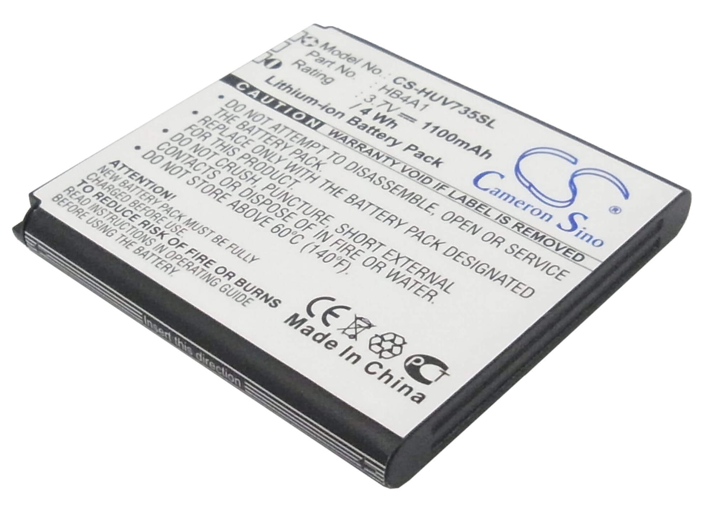 3.7V, 1100mAh, Li-ion Battery fits Huawei, U6100, V735, 4.07Wh