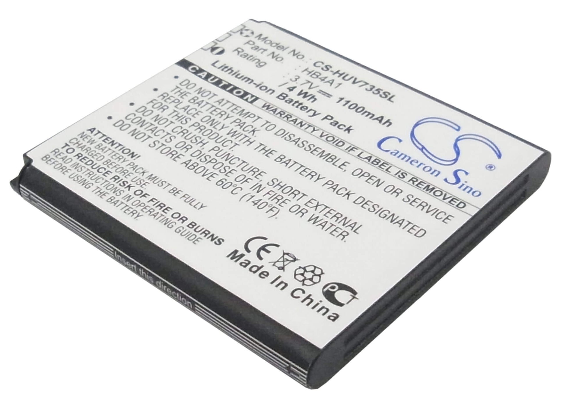 3.7V, 1100mAh, Li-ion Battery fits Huawei, U6100, V735, 4.07Wh