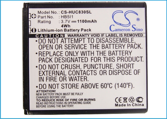3.7V, 1100mAh, Li-ion Battery fits Huawei, Boulder, C6110, 4.07Wh