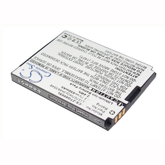 3.7V, 650mAh, Li-ion Battery fits Zte, G6, 2.405Wh