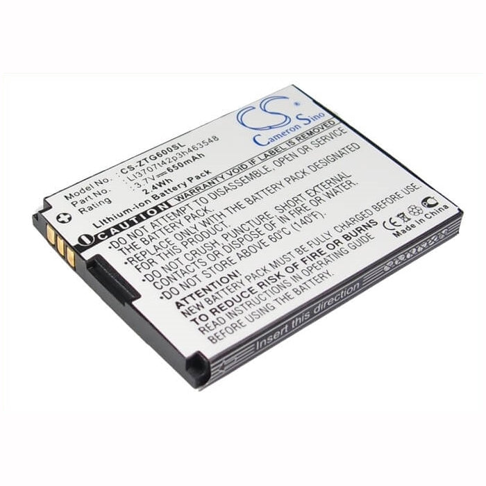 3.7V, 650mAh, Li-ion Battery fits Zte, G6, 2.405Wh