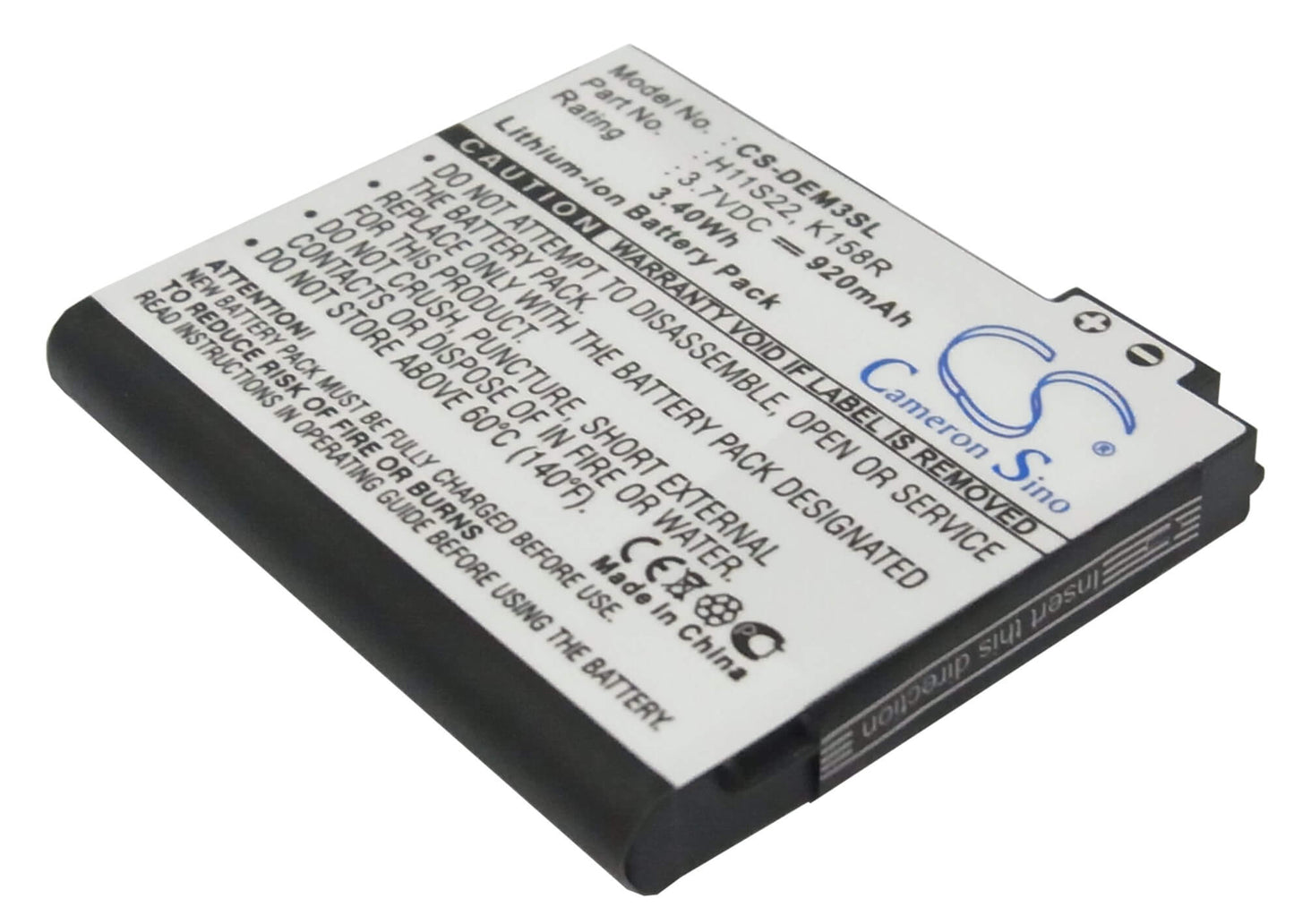 3.7V, 920mAh, Li-ion Battery fits Dell, Aero, Mini 3, 3.404Wh