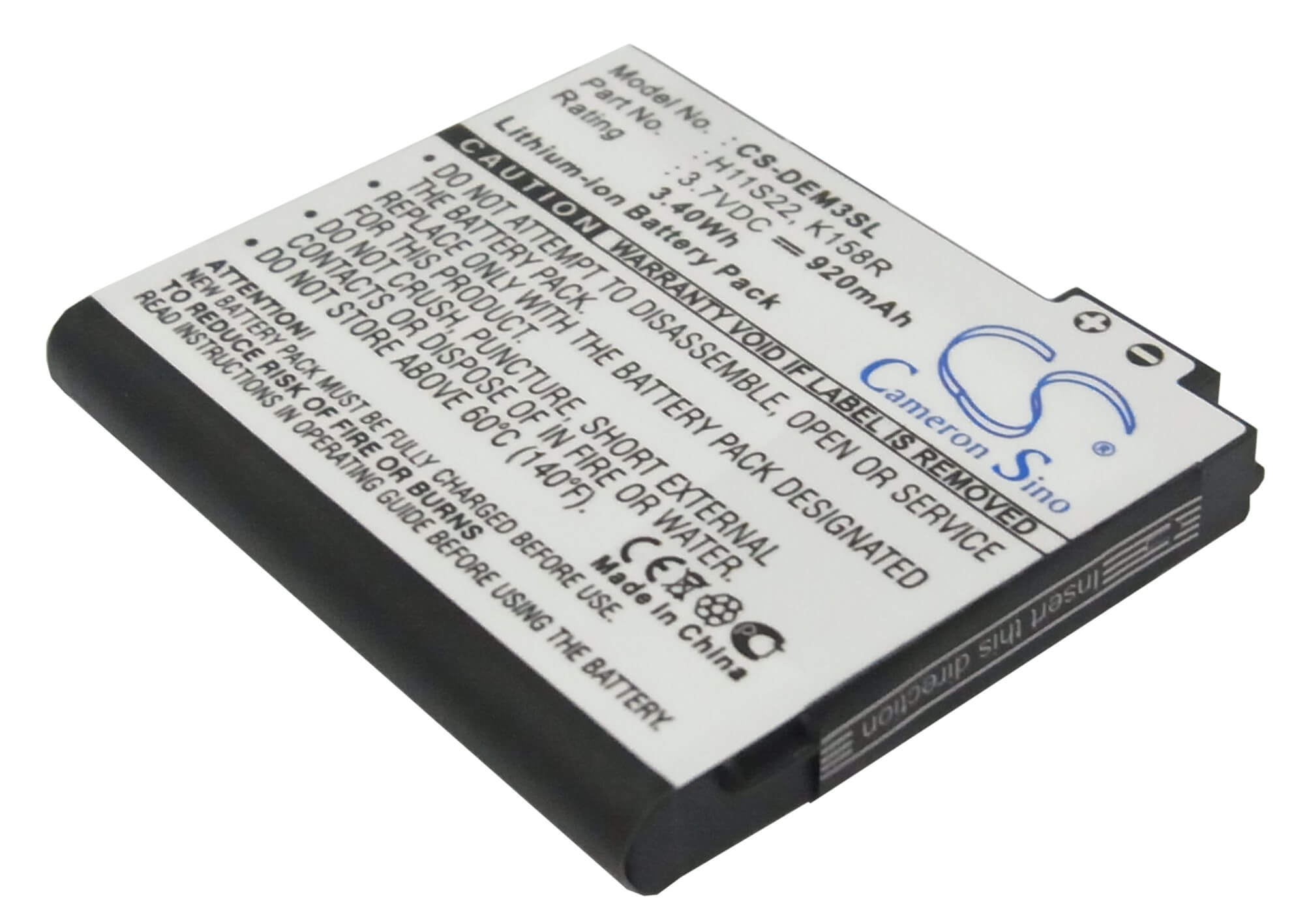 3.7V, 920mAh, Li-ion Battery fits Dell, Aero, Mini 3, 3.404Wh