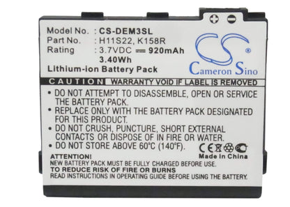 3.7V, 920mAh, Li-ion Battery fits Dell, Aero, Mini 3, 3.404Wh