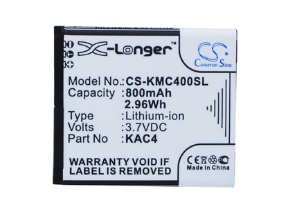 3.7V, 800mAh, Li-ion Battery fits Kazam, Life C4, Life Senioren C4, 2.96Wh
